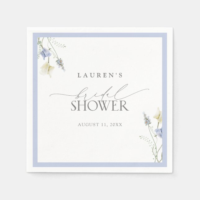 Elegant Dusty Blue Wildflower Bridal Shower Napkin (Front)