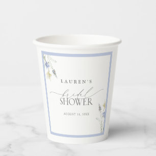 Elegant Dusty Blue Wildflower Bridal Shower Paper Cups