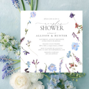 Elegant Dusty Blue Wildflower Couples Shower Invitation