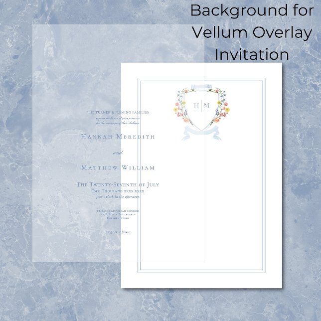 Elegant Dusty Blue Wildflower Crest Background Invitation (Creator Uploaded)