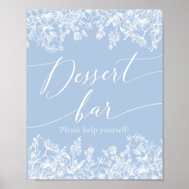 Elegant Dusty Blue Wildflower Dessert Bar Sign (Front)