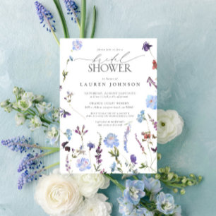 Elegant Dusty Blue Wildflower Floral Bridal Shower Invitation