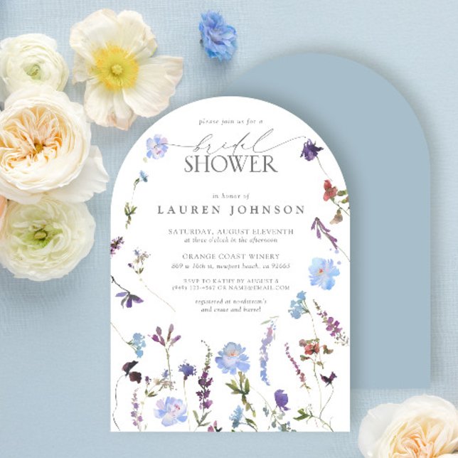Elegant Dusty Blue Wildflower Floral Bridal Shower Invitation (Creator Uploaded)