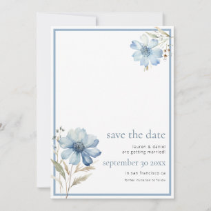 Elegant Dusty Blue Wildflower QR Code Wedding Save The Date