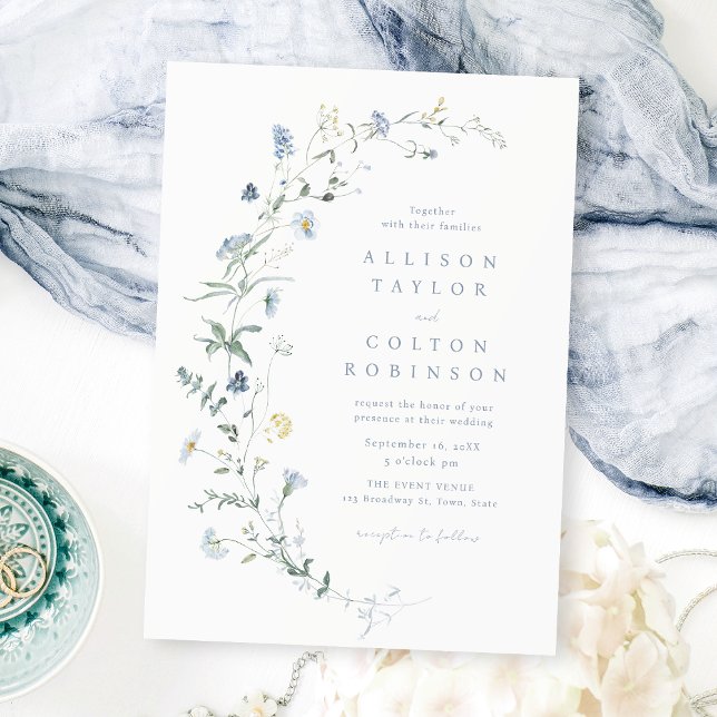 Elegant Dusty Blue Wildflower Rustic Boho Wedding Invitation (Elegant Dusty Blue Wildflower Rustic Boho Wedding Invitation)