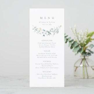 Elegant Dusty Blue Wildflower Rustic Boho Wedding Menu