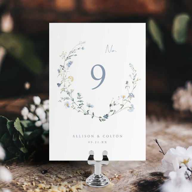 Elegant Dusty Blue Wildflower Rustic Boho Wedding Table Number (Elegant Dusty Blue Wildflower Rustic Boho Wedding Table)
