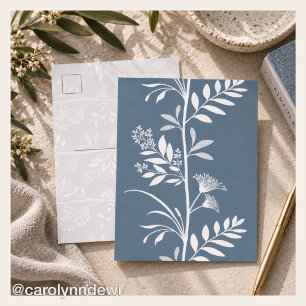 Elegant Dusty Blue Wildflower Silhouette Botanical Postcard