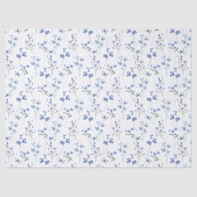 Elegant Dusty Blue Wildflower Tissue Paper (Front)