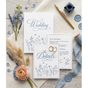 Elegant Dusty Blue Wildflower Wedding Details Enclosure Card