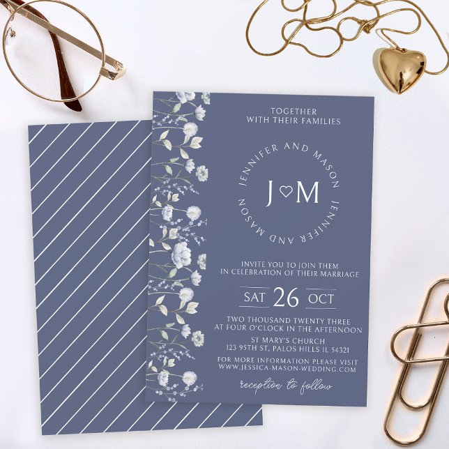 Elegant dusty blue wildflower wedding invitation (Creator Uploaded)