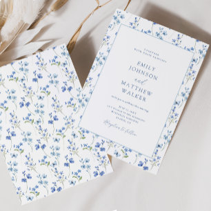 Elegant Dusty Blue Wildflower Wedding Invitation