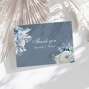Elegant Dusty Blue Wildflower Wedding Thank You Card