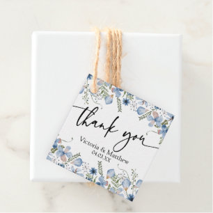 Elegant Dusty Blue Wildflowers Thank You Favour Tags