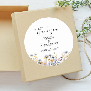 Elegant Dusty Blue Wildflowers Wedding Thank You Classic Round Sticker