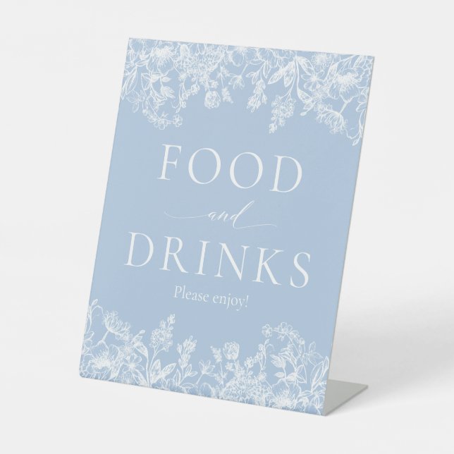 Elegant Dusty Blue Wilfloral Food and Drinks Sign (Front)