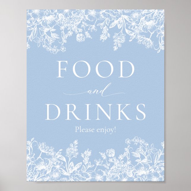 Elegant Dusty Blue Wilfloral Food and Drinks Sign (Front)