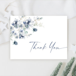 Elegant Dusty Blue Winter Foliage Boho Thank You Postcard