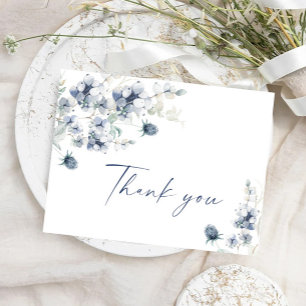Elegant Dusty Blue Winter Foliage Boho Thank You Postcard