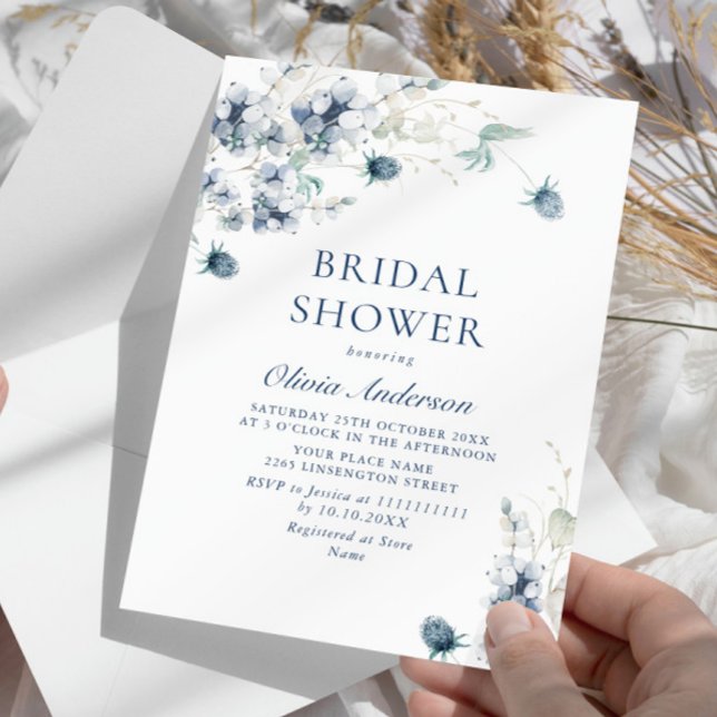 Elegant Dusty Blue Winter Foliage BRIDAL SHOWER Invitation (Creator Uploaded)