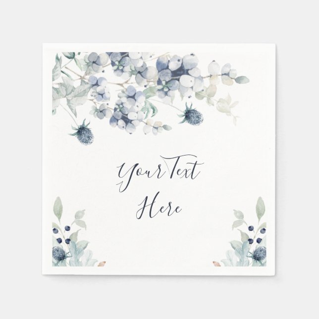 Elegant Dusty Blue Winter Foliage Party Napkin (Front)