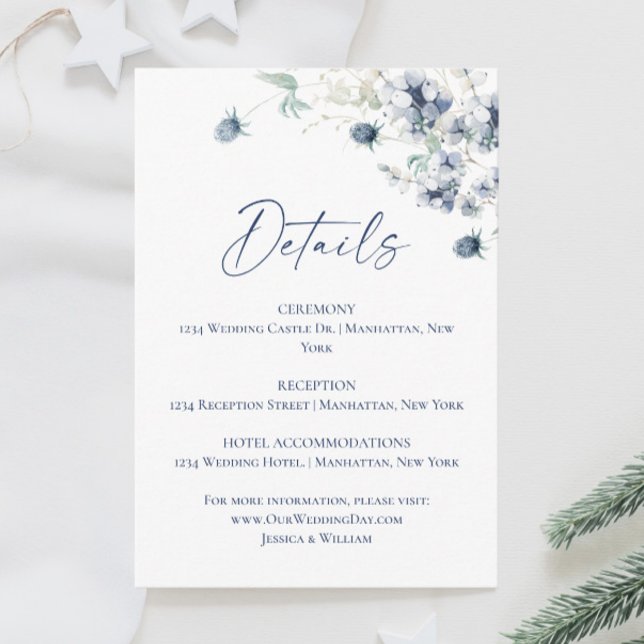 Elegant Dusty Blue Winter Foliage Wedding Details Enclosure Card (Creator Uploaded)