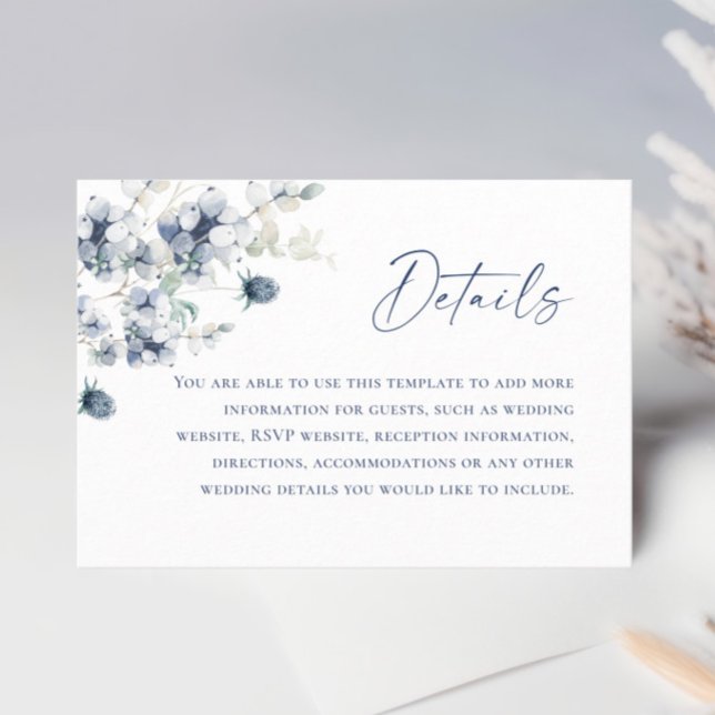 Elegant Dusty Blue Winter Foliage Wedding Details Enclosure Card (Creator Uploaded)