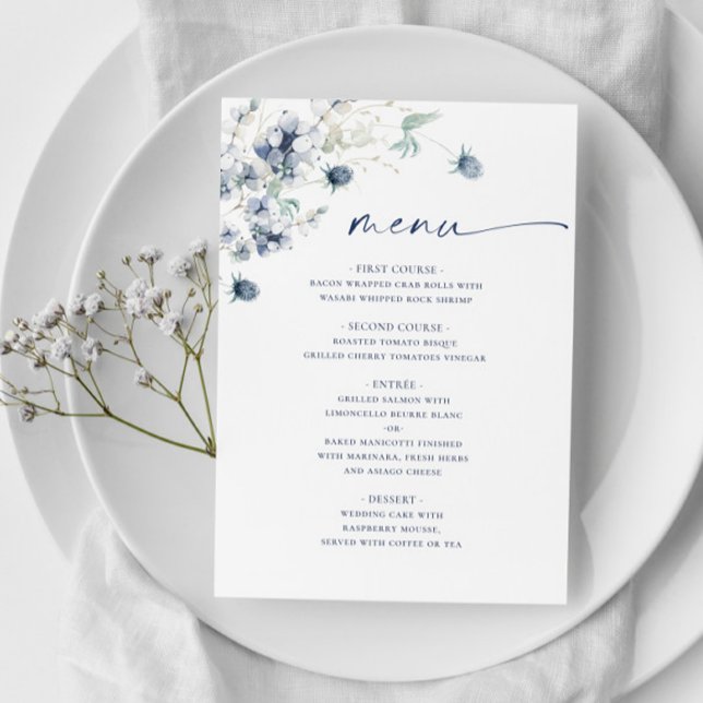 Elegant Dusty Blue Winter Foliage Wedding Menu (Creator Uploaded)