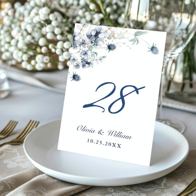 Elegant Dusty Blue Winter Foliage Wedding Table Number (Creator Uploaded)