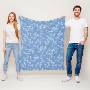 Elegant Dusty Blue Winter Frost Botanical Fleece Blanket