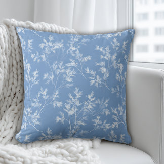 Elegant Dusty Blue Winter Frost Botanical Pillow