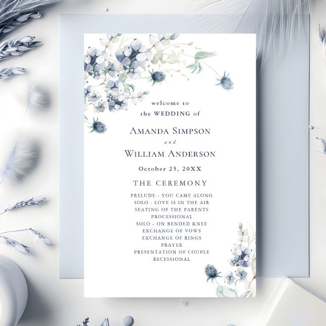 Elegant Dusty Blue Winter Wedding Ceremony Program (Creator Uploaded)