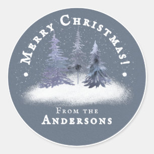 Elegant Dusty Blue Winter Woodland Christmas Classic Round Sticker