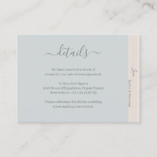 Elegant Dusty Blue Wood Grain Wedding Hotel Detail Enclosure Card