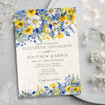 Elegant Dusty Blue Yellow Wildflowers Boho Wedding Invitation<br><div class="desc">Bohemian romantic watercolor wildflowers design in cobalt and dusty blue with sunny bright yellows and whites.</div>
