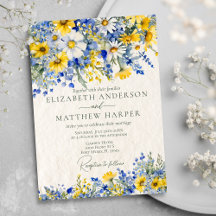 Elegant Dusty Blue Yellow Wildflowers Boho Wedding