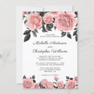 Elegant Dusty Blush Pink Floral Wedding Invitation