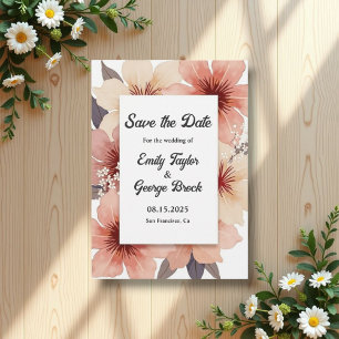 Elegant Dusty Blush Pink Watercolor Floral Wedding Save The Date