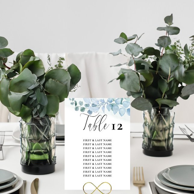 Elegant Dusty Eucalyptus Table Seating Card (Table Number and Guest Seating List from Dusty Eucalyptus wedding collection)