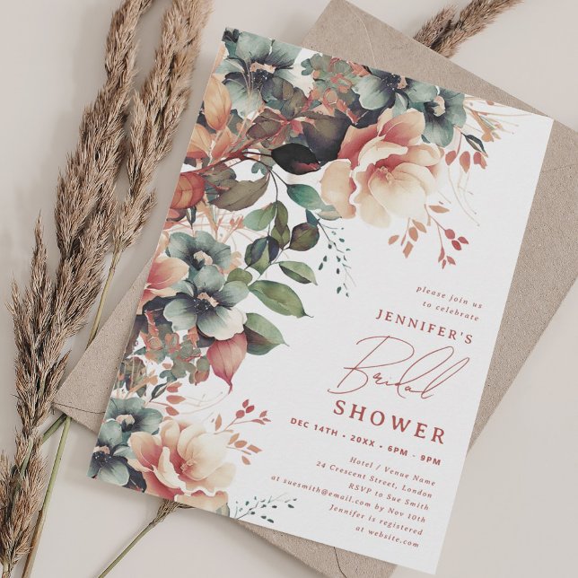 Elegant Dusty Fall Autumn Floral Bridal Shower Invitation (Elegant Dusty Fall Autumn Floral Bridal Shower Invitation)