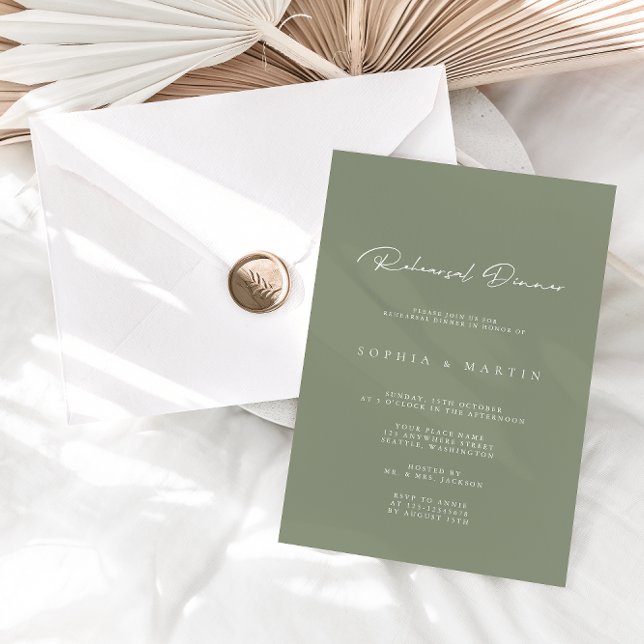 Elegant Dusty Green Calligraphy Rehearsal Dinner  Invitation (Creator Uploaded)