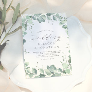Elegant Dusty Green Eucalyptus Greenery Wedding Invitation