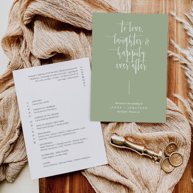 Elegant Dusty Green Modern Minimal Script Wedding Program (Creator Uploaded)