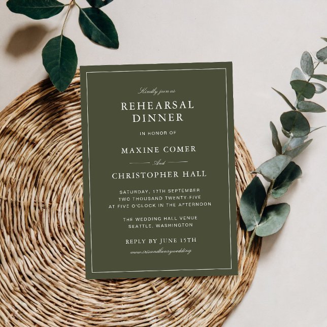 Elegant Dusty Green Script Rehearsal Dinner Invitation (Elegant dusty green script rehearsal dinner invitation adds graceful charm to your celebration.)