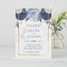 Elegant Dusty Grey Blue Floral Wedding Invitation
