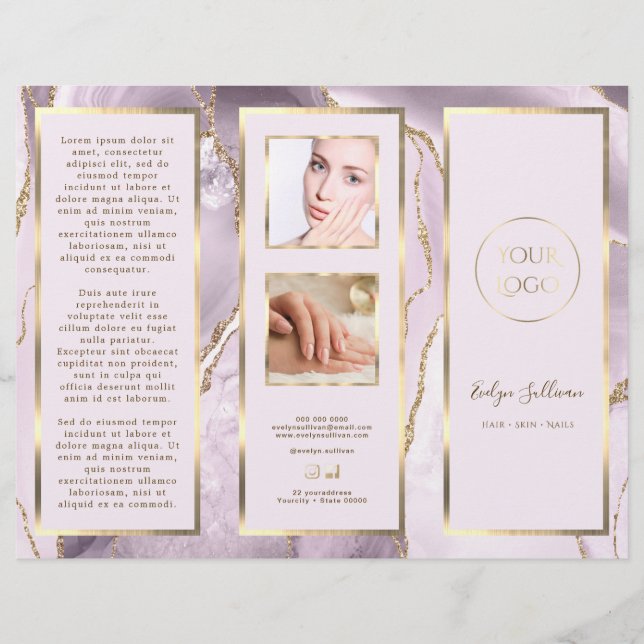 Elegant Dusty Lilac and Gold Agate Brochure (Front)