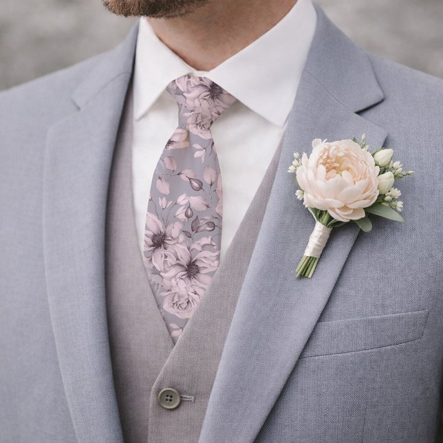 Elegant Dusty Mauve Botanical Necktie for Weddings (Creator Uploaded)