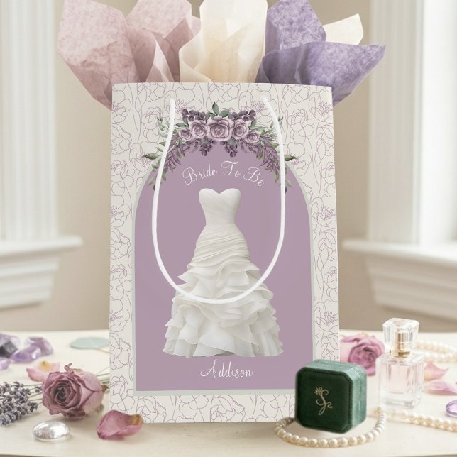Elegant Dusty Mauve Bride To Be Medium Gift Bag (Elegant dusty mauve Bride To Be gift bag personalized luxury wedding wrap with custom name)