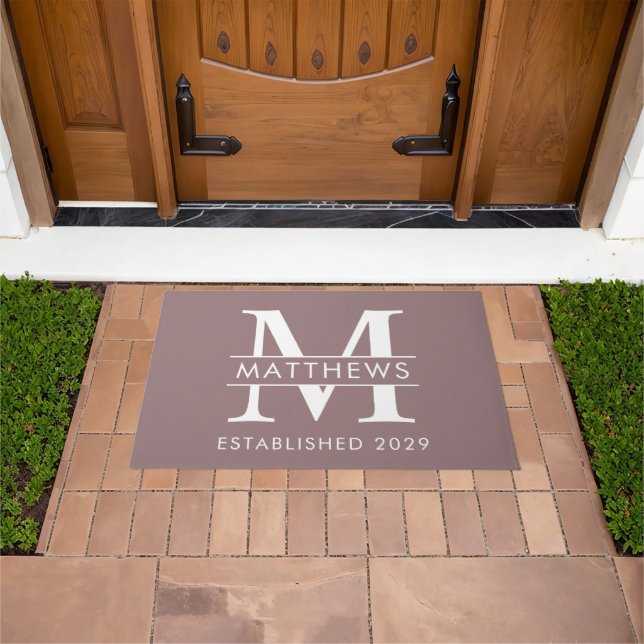 Elegant Dusty Mauve  Custom Monogram Name Doormat (Outdoor)