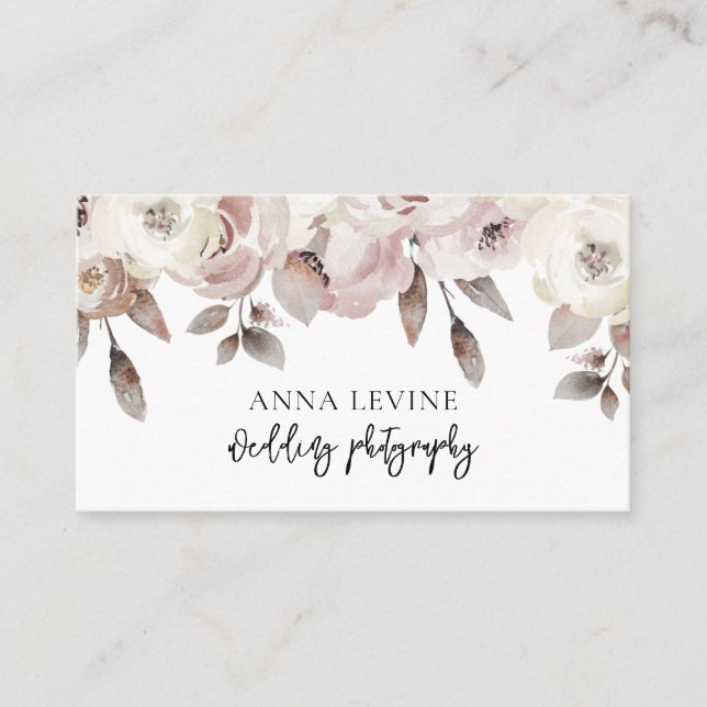 Elegant Dusty Mauve Rose Floral Border Business Card (Front)